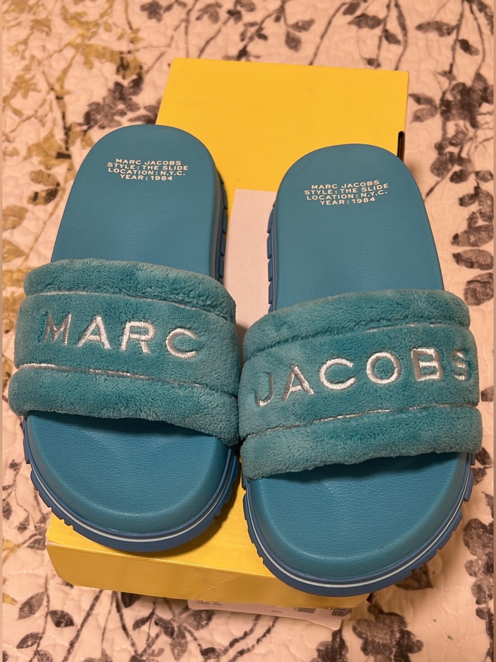 Marc Jacobs Plush Logo Slide Sandals